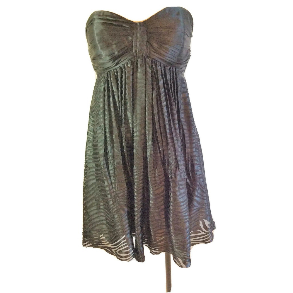 Express Sz 4 Black Zebra Print Silk Strapless Empire Waist Party Dress